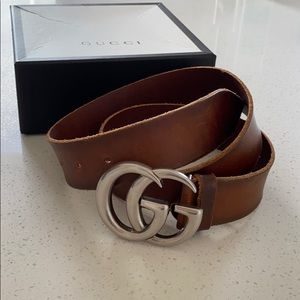 Men’s Gucci belt brown silver buckle - 85 cm